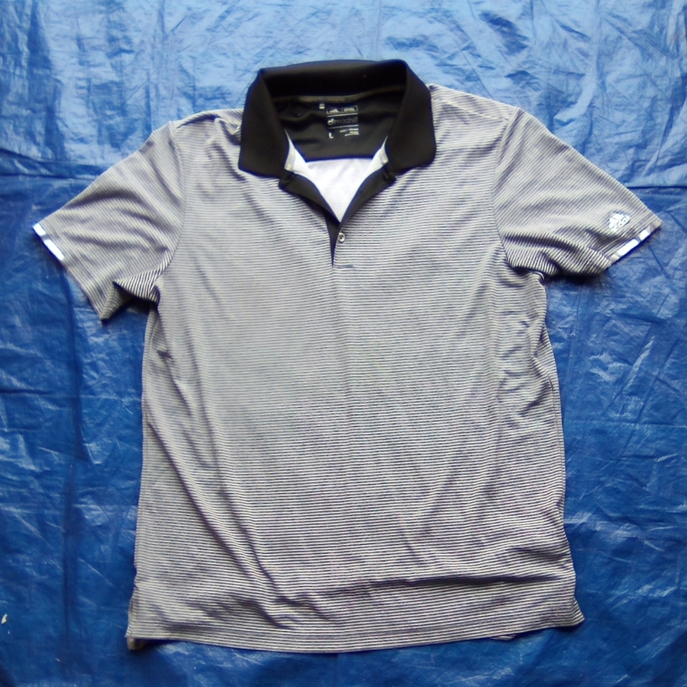 Men's Black and Gray Striped Polo Shirt